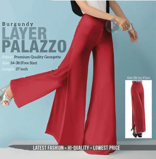 Red Layered Georgette Palazzo Pants for Women - Stilento