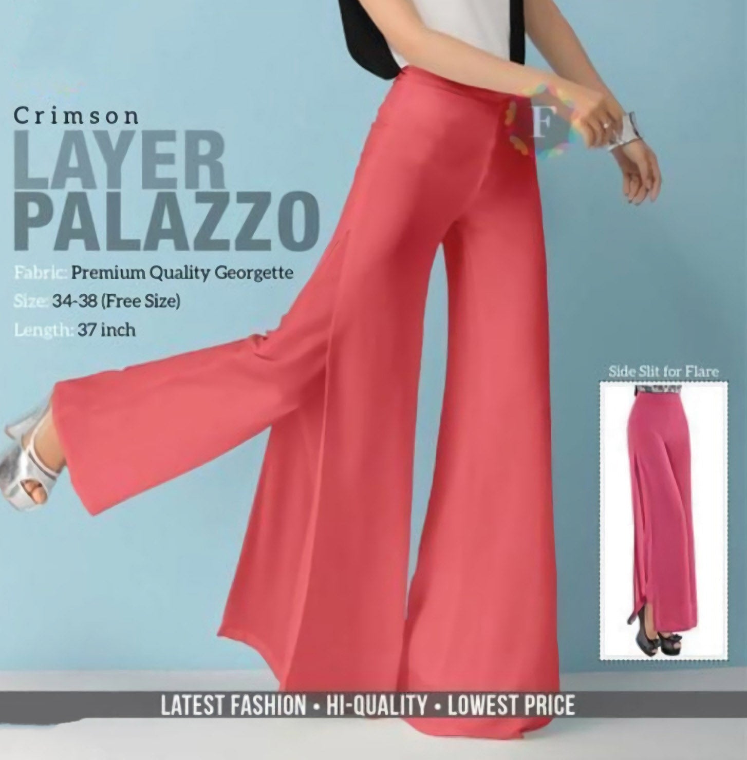 Red Layered Georgette Palazzo Pants for Women - Stilento
