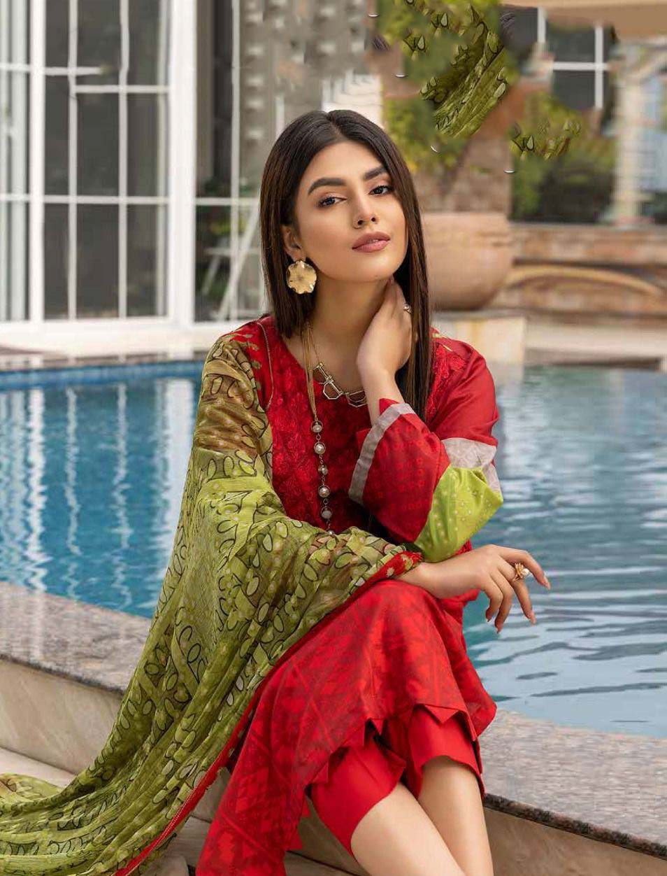 Red Pakistani Style Cotton Salwar Suits Set - Stilento