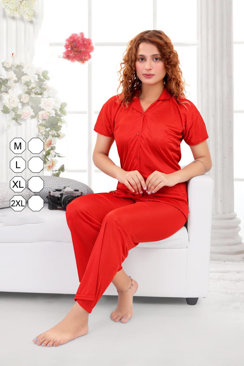 Red satin night suits Combo Set for women - Stilento
