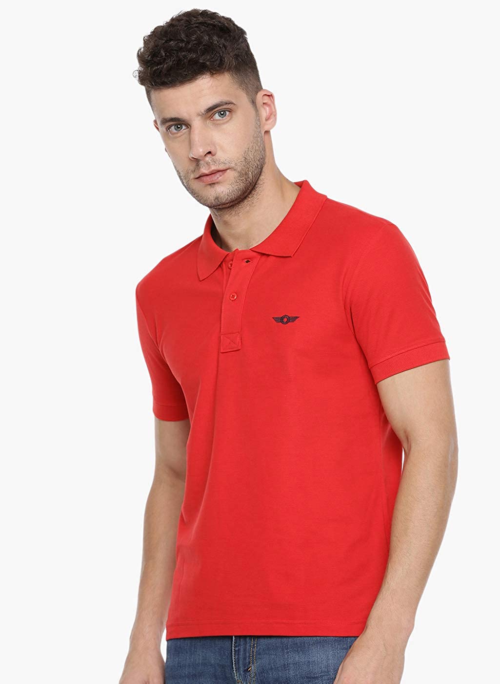 Red Slim Fit Polo Neck T-Shirt with collar for Men - Stilento