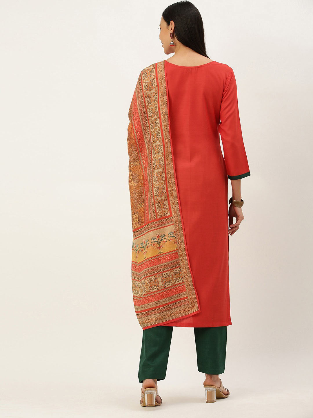 Red Unstitched Embroidered Cotton Salwar Suit Dress Material - Stilento