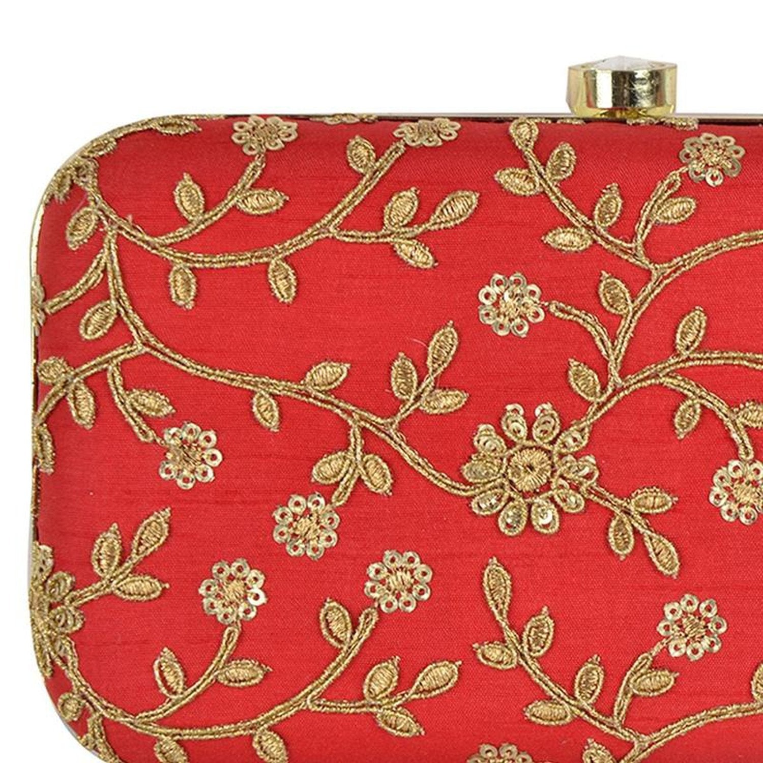 Red with Golden Embroidery Party wear Designer Women Clutch - Stilento