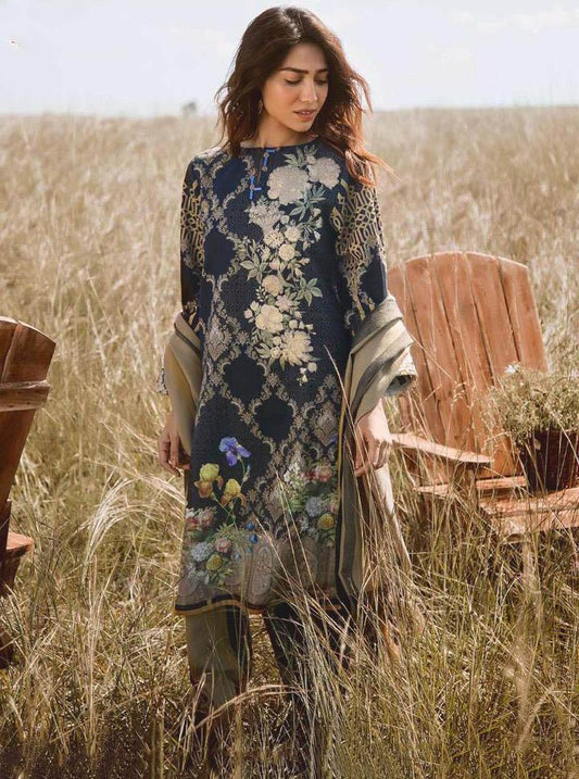 Rosemeen Pakistani Cambric Cotton Suit Material With Chiffon Dupatta