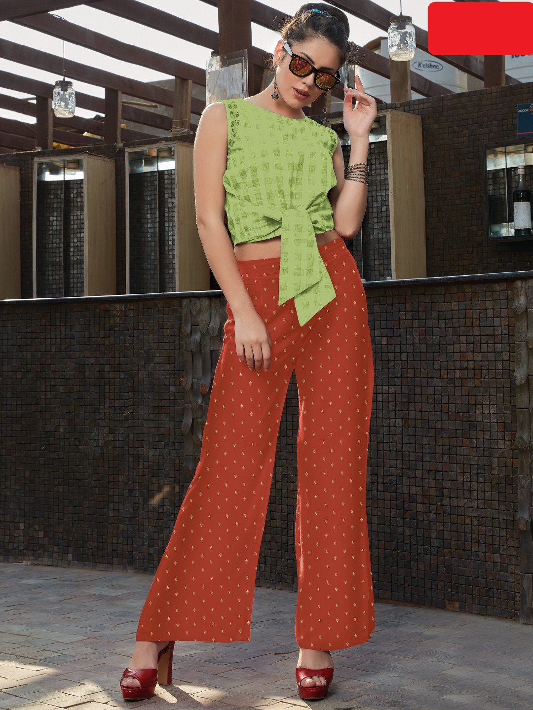 Rust Rayon Jacquard Palazzo for Women