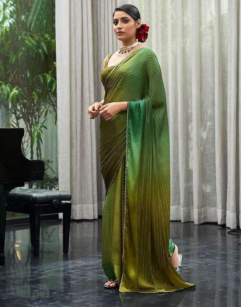 Buy Green Fancy Border Work Designer Reception Wear Plain Saree With  Designer Blouse 115728 Online