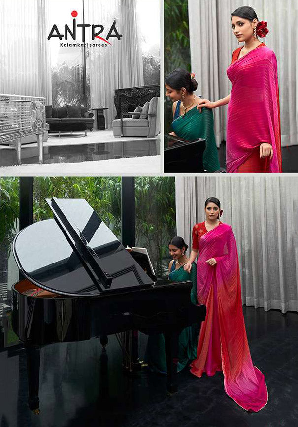 Satin Chiffon Designer Pink Saree with Lace Border for Women - Stilento