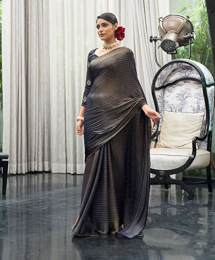 Satin Chiffon Designer Saree with Lace Border for Women - Stilento