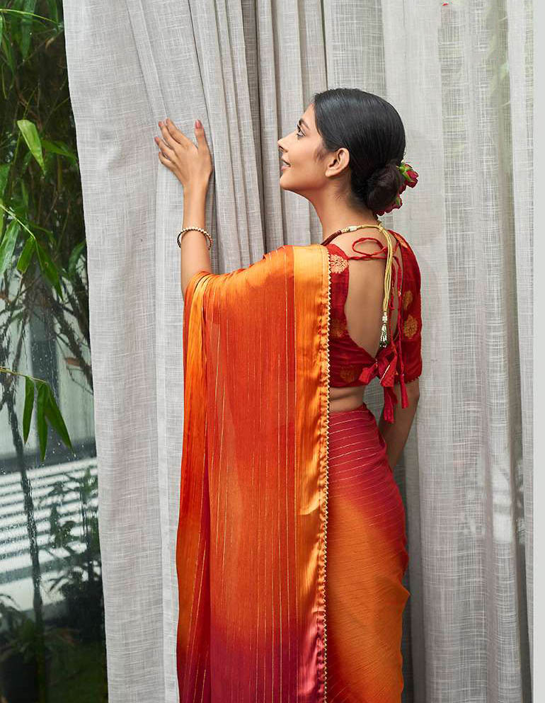 Satin Chiffon Designer Saree with Lace Border for Women
