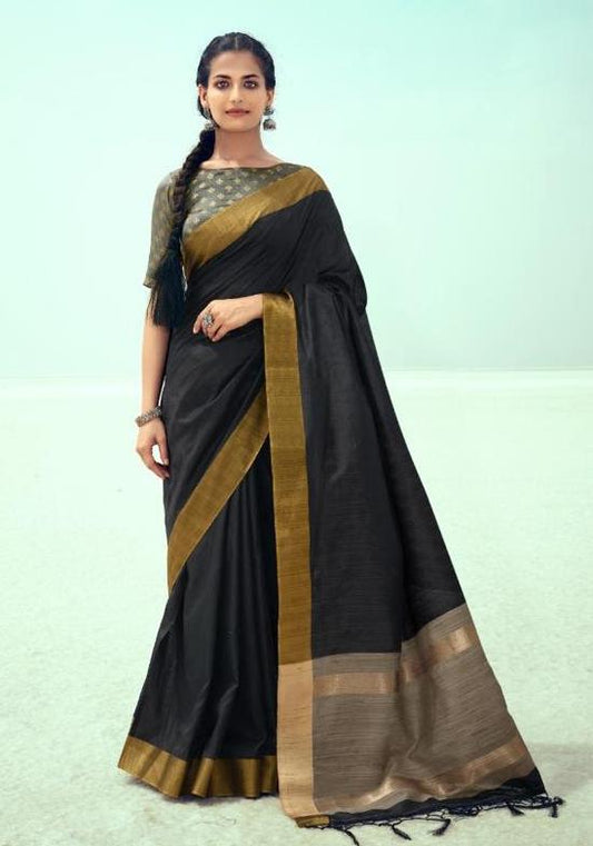 Silk Fancy Party Wear Latest Woman Black Saree Online - Stilento