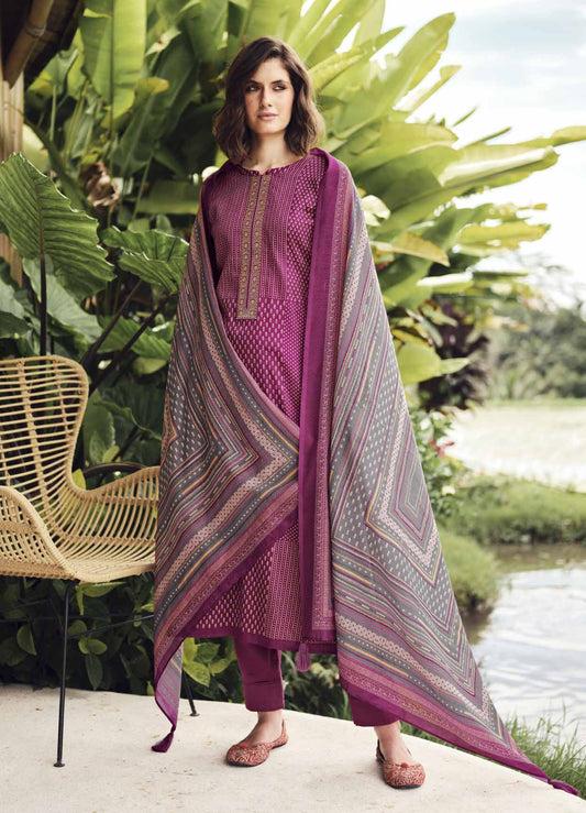 Pure Cotton Silk Unstitched Women Pink Salwar Suit Dress Material