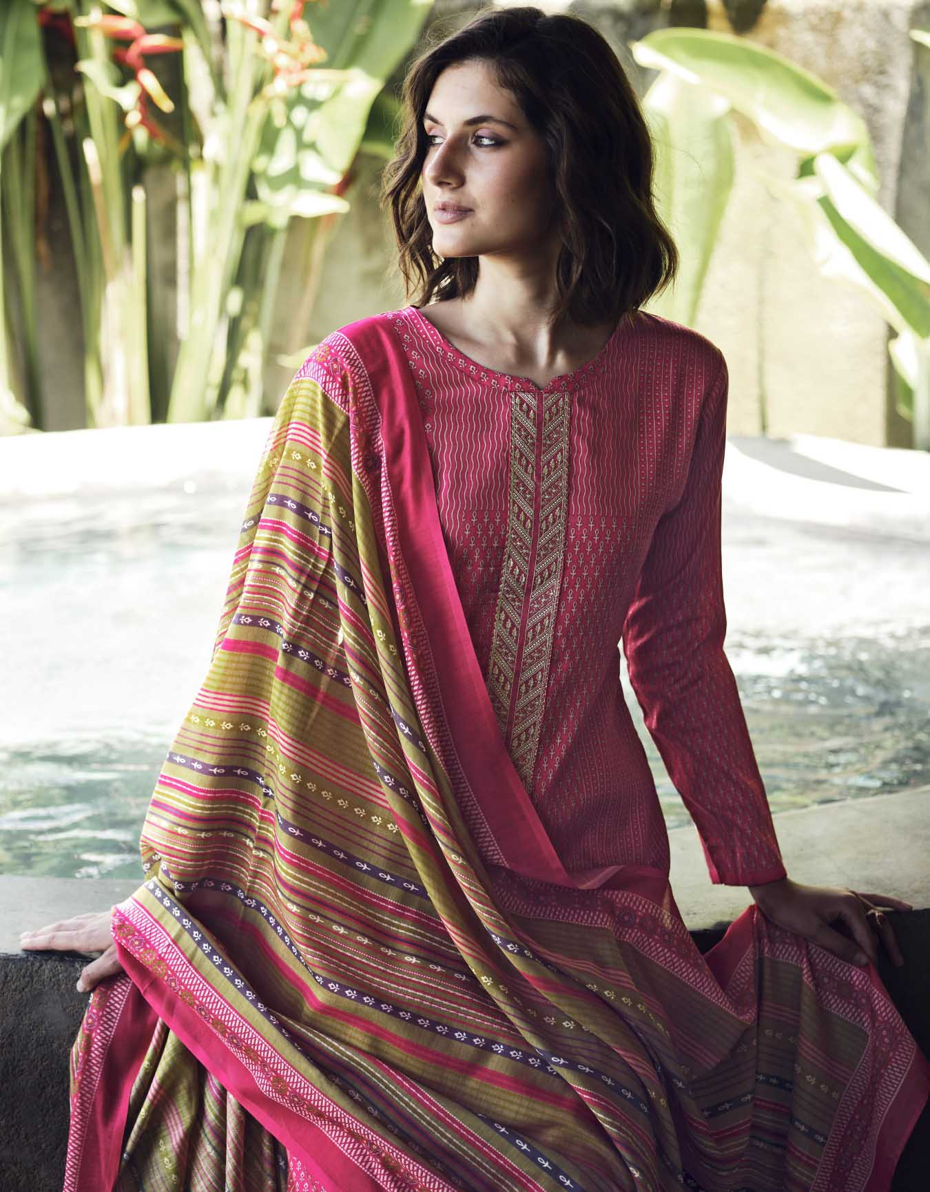Khadi silk madhubani print dress material | Reeling Threads