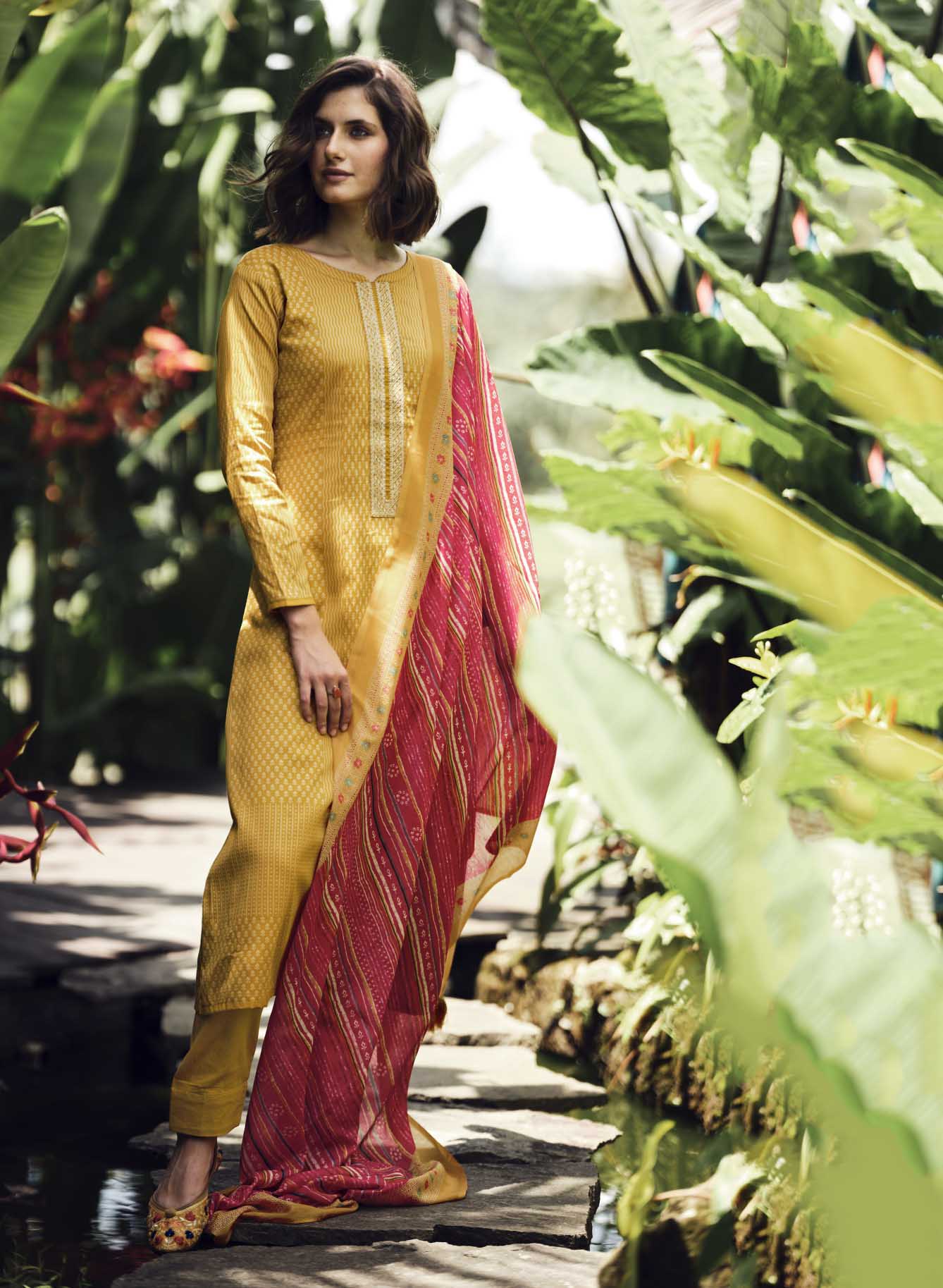 Pure Jam Silk with Embroidery Unstitched Ladies Yellow Suits Dress Materials - Stilento