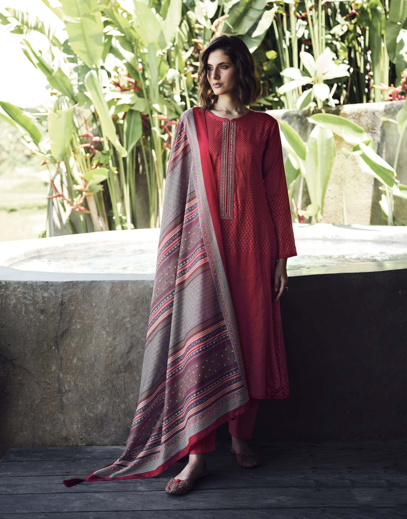 Pure Jam Silk with Embroidery Unstitched Ladies Red Suits Dress Materials - Stilento