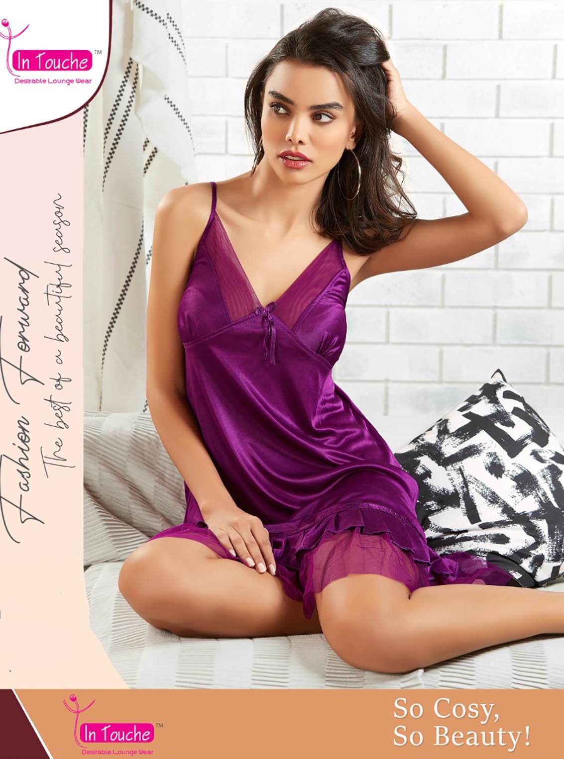 Soft Purple Satin Nighty Bridal Sexy Nightwear - Stilento