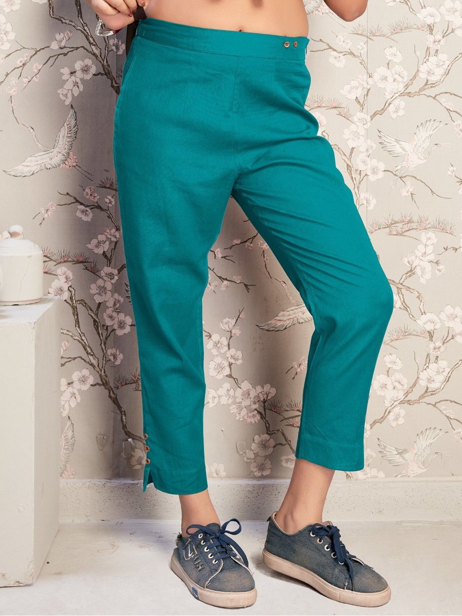 Solid Cotton Flex Women's Pants Sea Green - Stilento