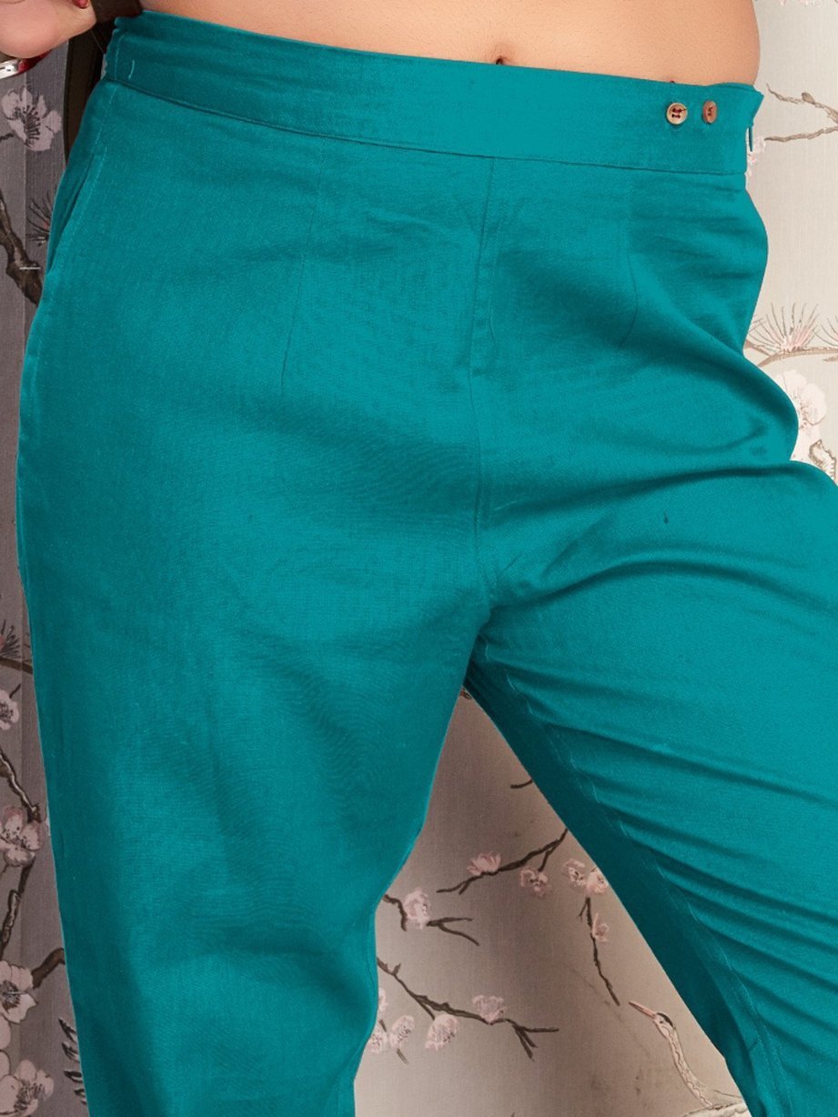 Solid Cotton Flex Women's Pants Sea Green - Stilento
