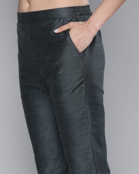 South Cotton Grey Kurta Set With Pants For Women - Stilento