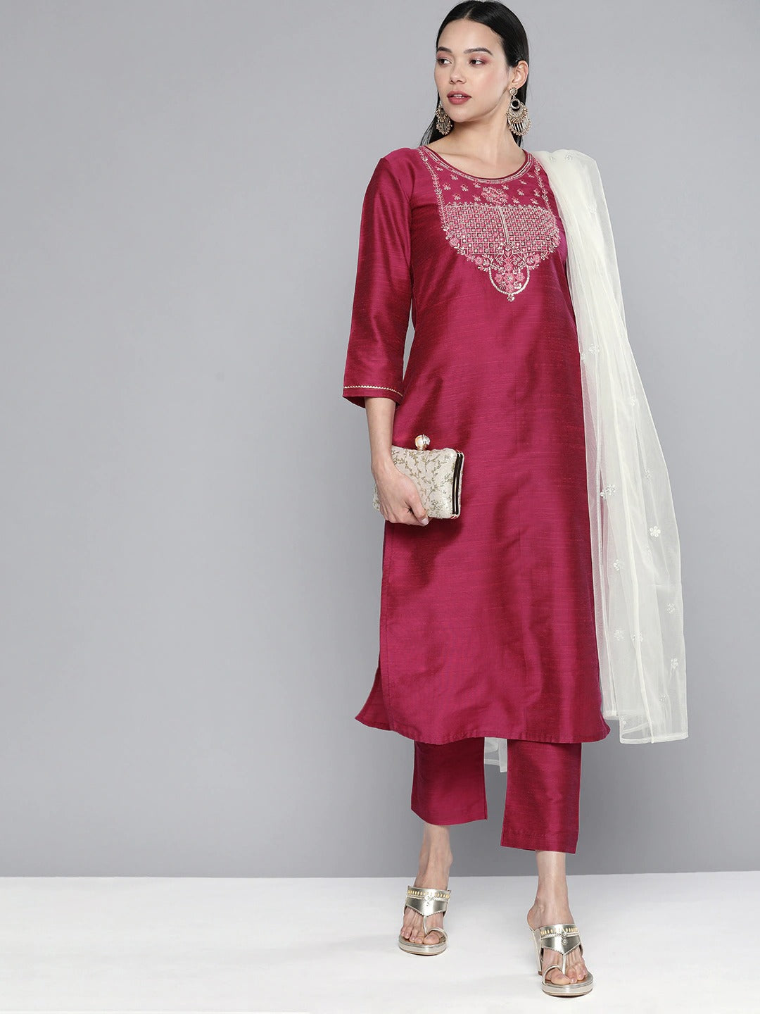 South Cotton Kurta Set With Pants and Dupatta For Women