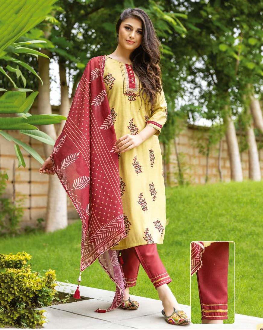 Stitched Readymade Printed Green Cotton Suit Set - Stilento
