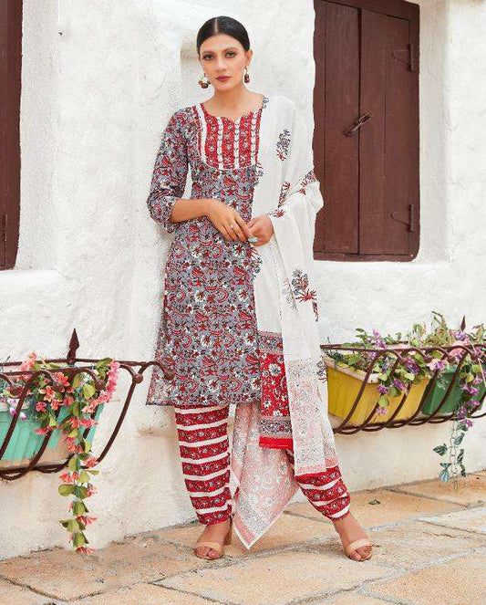 Stitched Readymade Red Rayon Salwar Suits for Ladies - Stilento