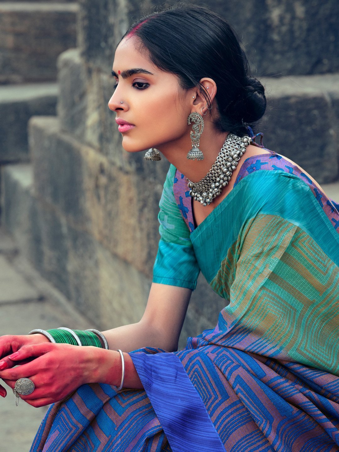 Stylish Fancy Kota Silk Blue Designer Women Saree