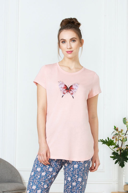 Stylish Printed Long Cotton Pink t-shirt tops for Girls - Stilento