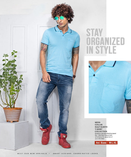 Stylish Sky Blue Polo T-Shirt for Men With Collar - Stilento