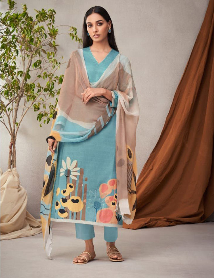 Sudriti Sahiba Blue Unstitched Pure Cotton Suits - Stilento