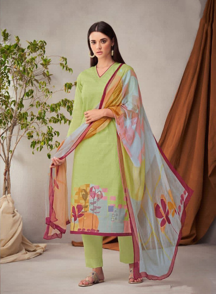 Sudriti Sahiba Green Unstitched Pure Cotton Suits - Stilento