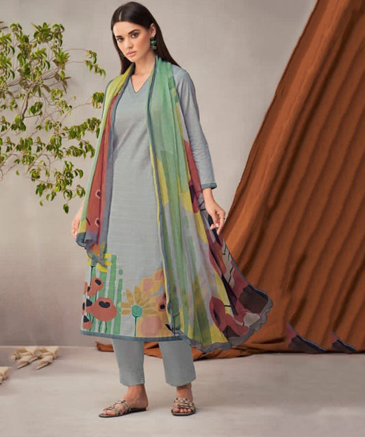 Sudriti Sahiba Grey Unstitched Pure Cotton Suits - Stilento