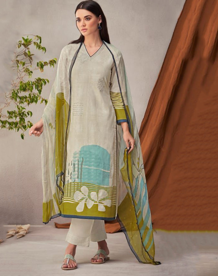 Sudriti Sahiba Off-White Unstitched Pure Cotton Suits - Stilento