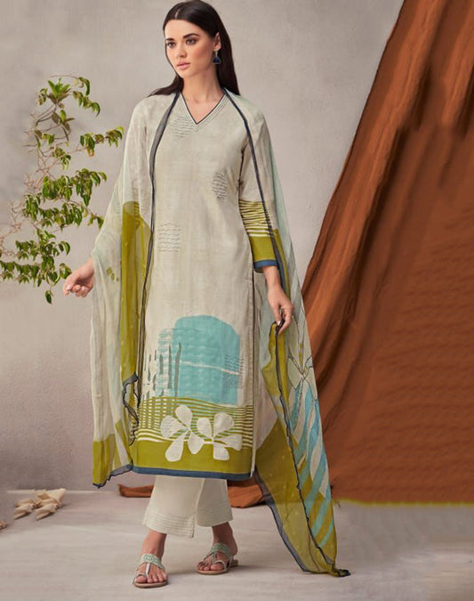 Sudriti Sahiba Off-White Unstitched Pure Cotton Suits