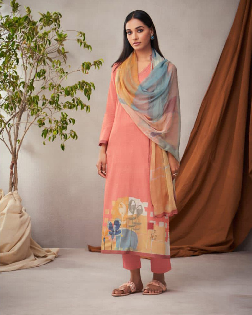 Sudriti Sahiba Orange Unstitched Pure Cotton Suits - Stilento