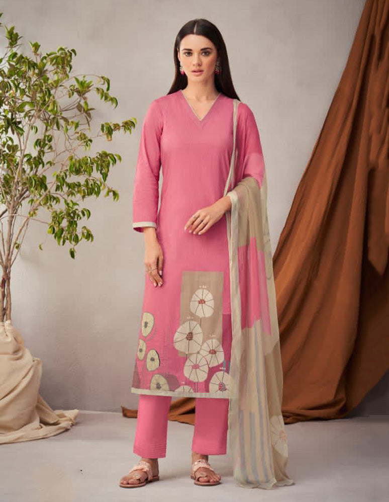 Sudriti Sahiba Pink Unstitched Pure Cotton Suits - Stilento