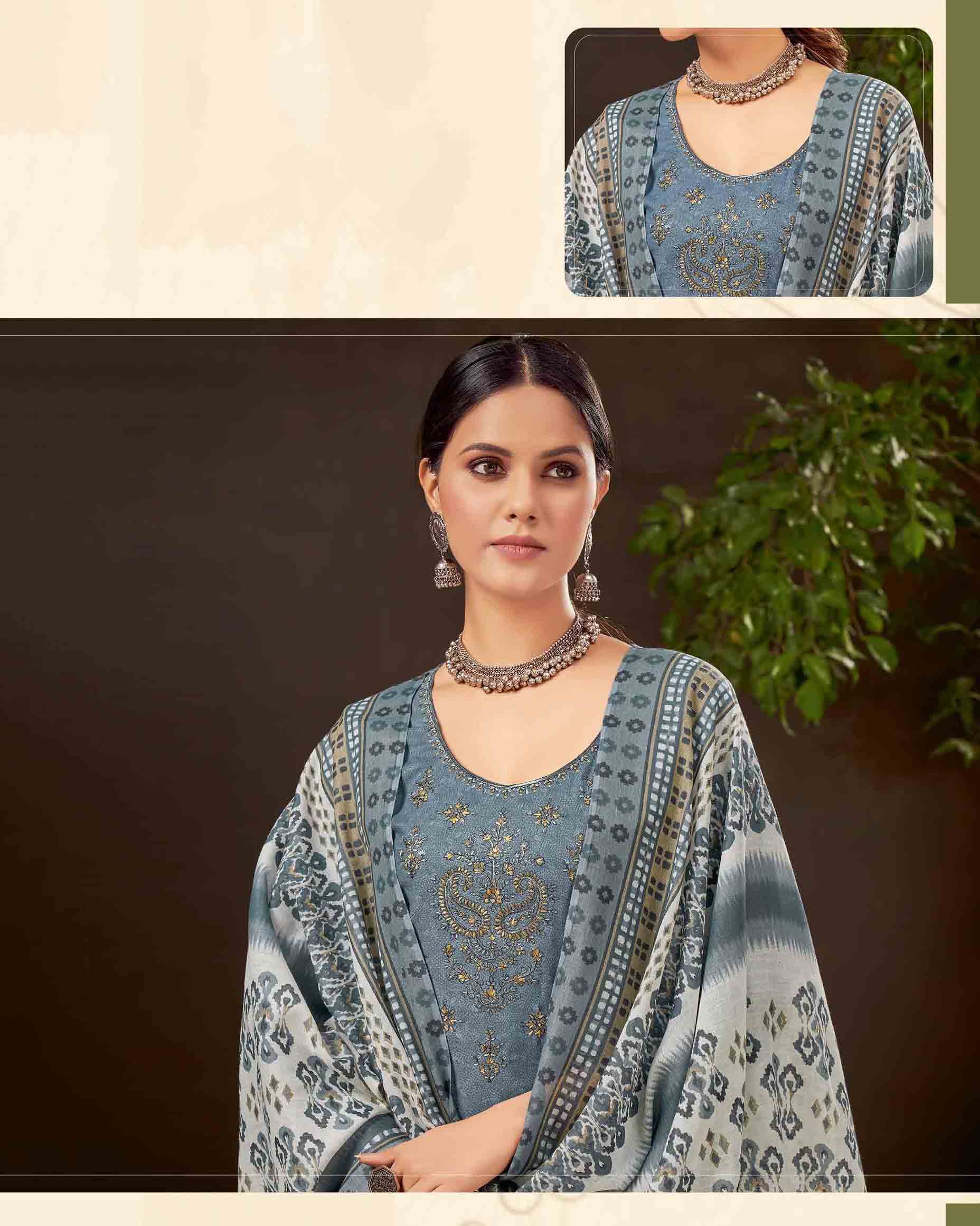 Unstitched Pure Cotton Women Grey Punjabi Suit Dress Material - Stilento