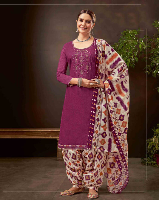 Unstitched Pure Cotton Women Rani Pink Punjabi Suit Dress Material