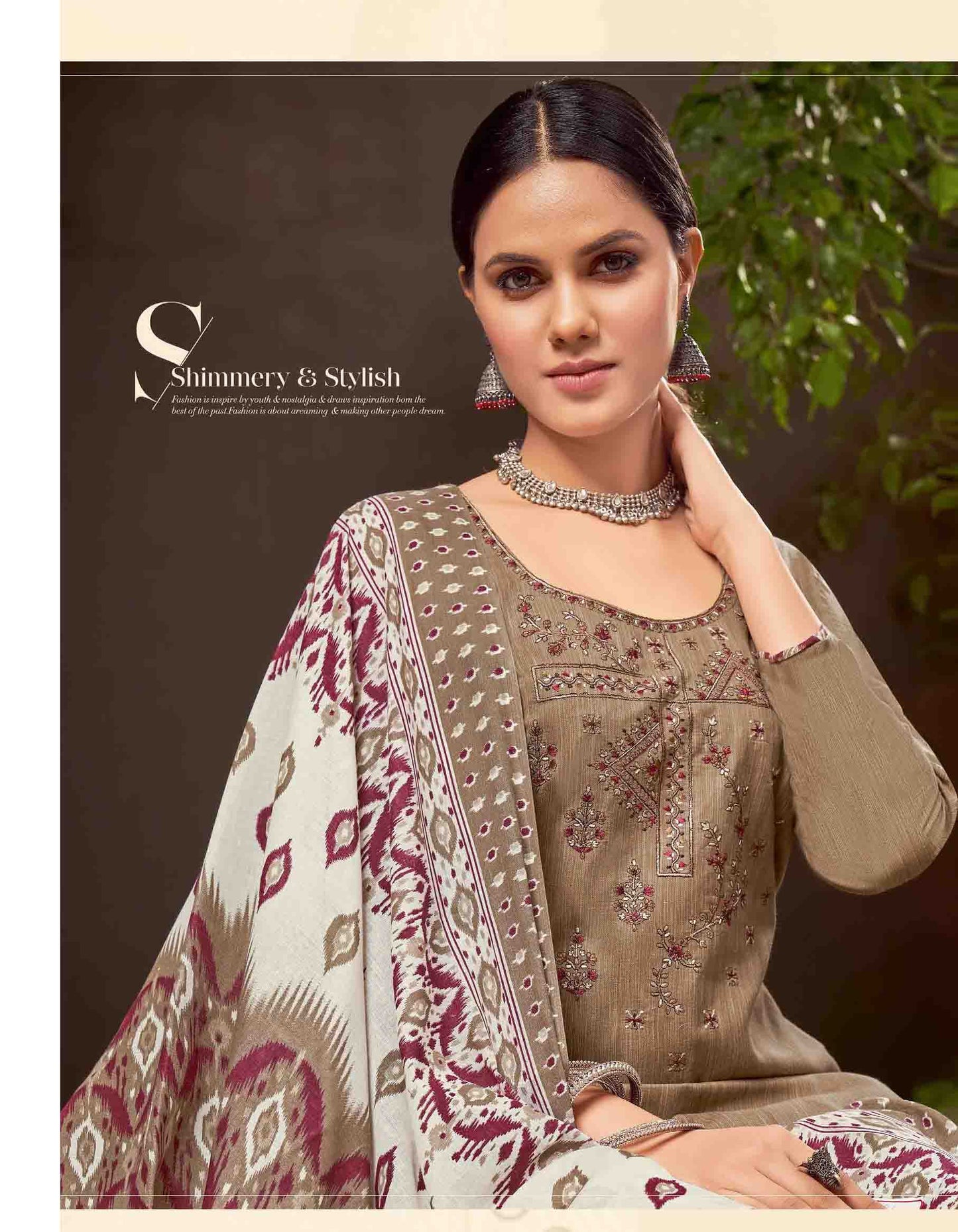 Unstitched Pure Cotton Women Brown Punjabi Suit Dress Material - Stilento