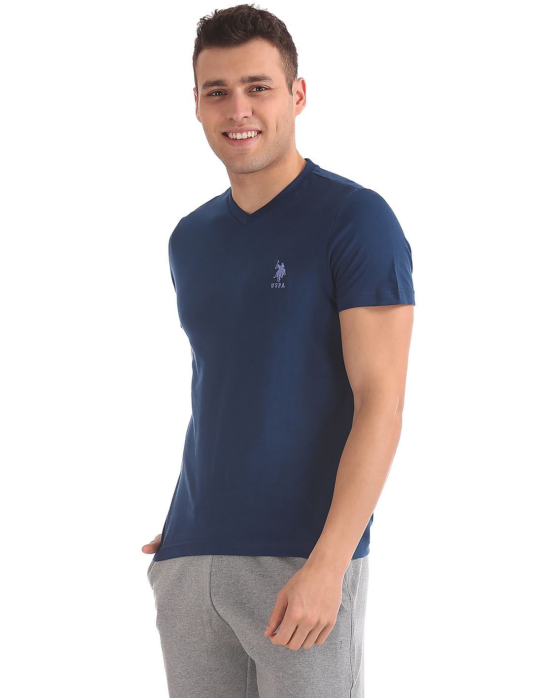 U.S. Polo Assn. Casual Short Sleeve V-Neck T-Shirt Blue - Stilento