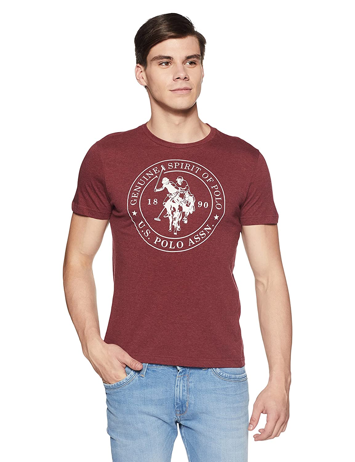 U.S. Polo Assn. Men's Maroon Cotton Regular Fit T-Shirt - Stilento