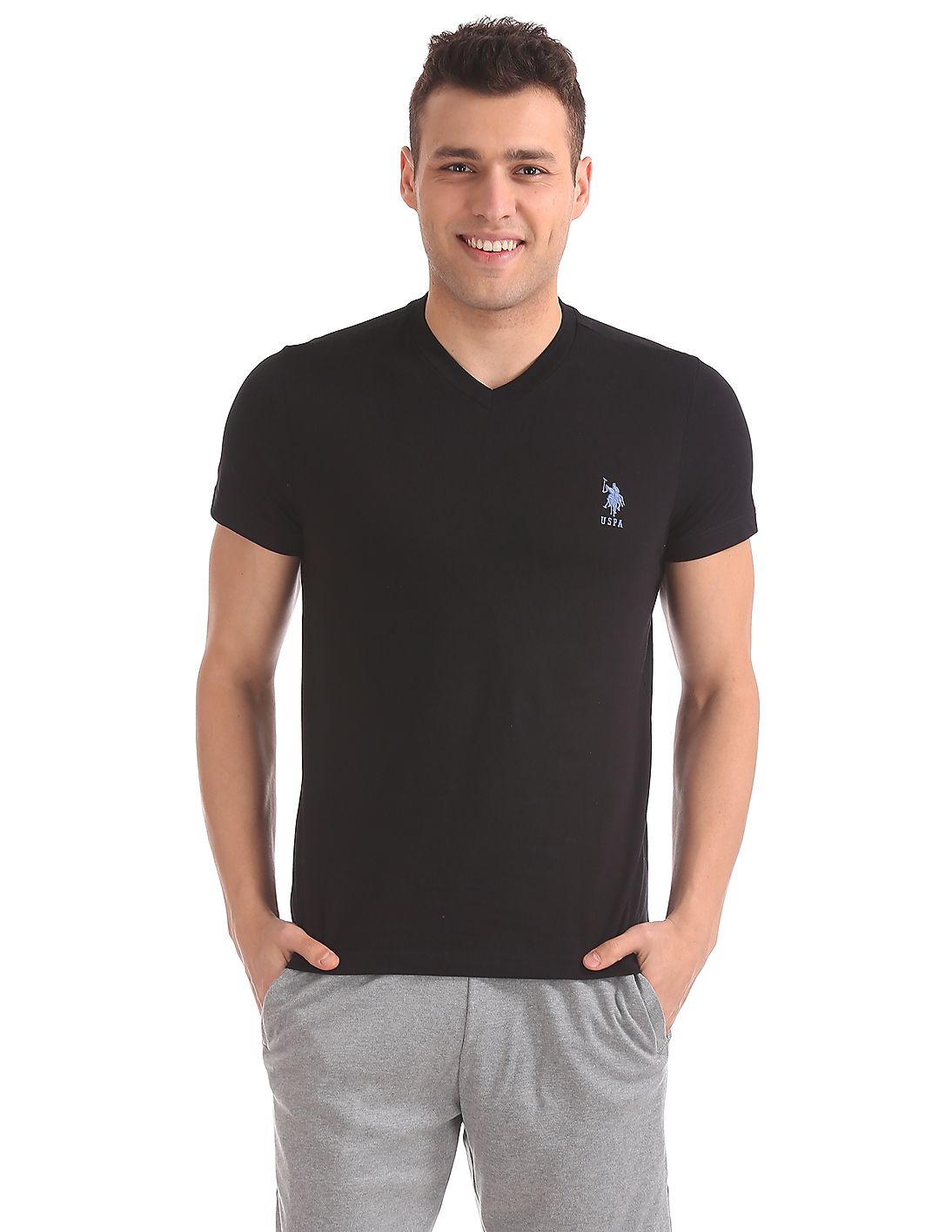 U.S. Polo Assn. Short Sleeve V-Neck T-Shirt Black for men - Stilento