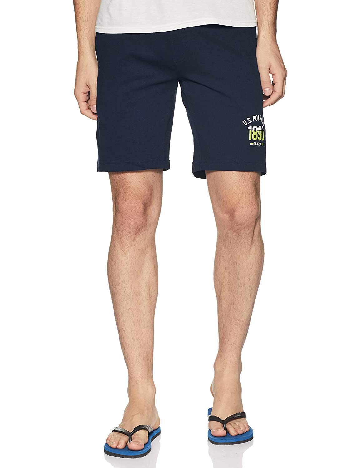 U.S. Polo Cotton Dark Blue Casual Wear Bermuda Shorts For Men - Stilento