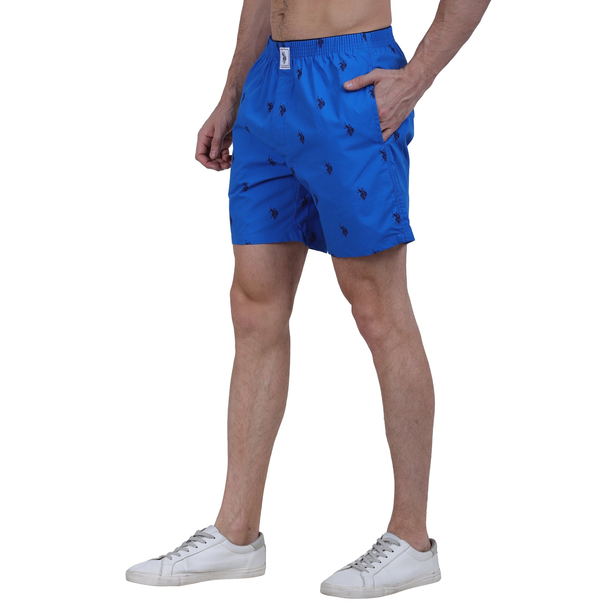 U. S. Polo Cotton Dark Blue Printed Boxers Shorts For Men - Stilento