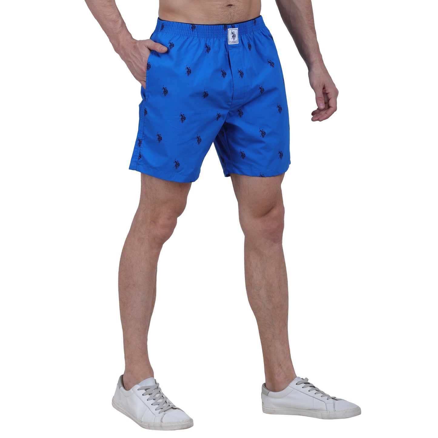 U. S. Polo Cotton Dark Blue Printed Boxers Shorts For Men - Stilento