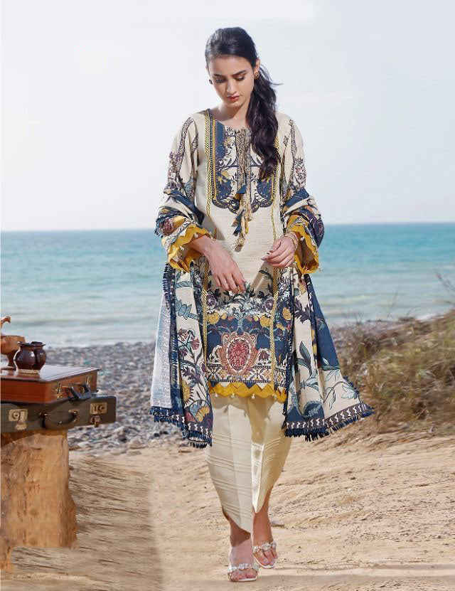 Unstitched Beige Ayesha Zara Pakistani Style Salwar Suits - Stilento