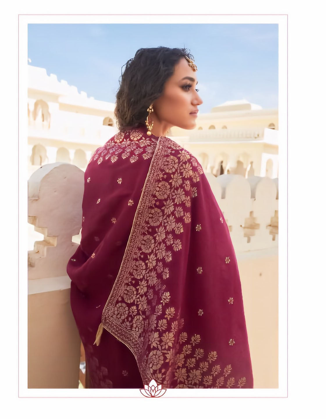 Unstitched Beige Cotton Salwar Suits Set With Banarasi Dupatta - Stilento