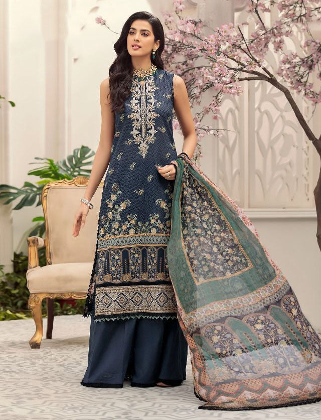 Unstitched Black Cotton Pakistani Style Suits Dress Material - Stilento