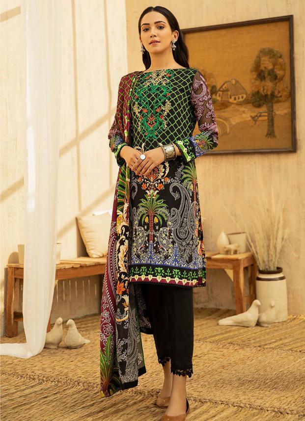 Unstitched Black Pakistani Cotton Suit Dress Material - Stilento