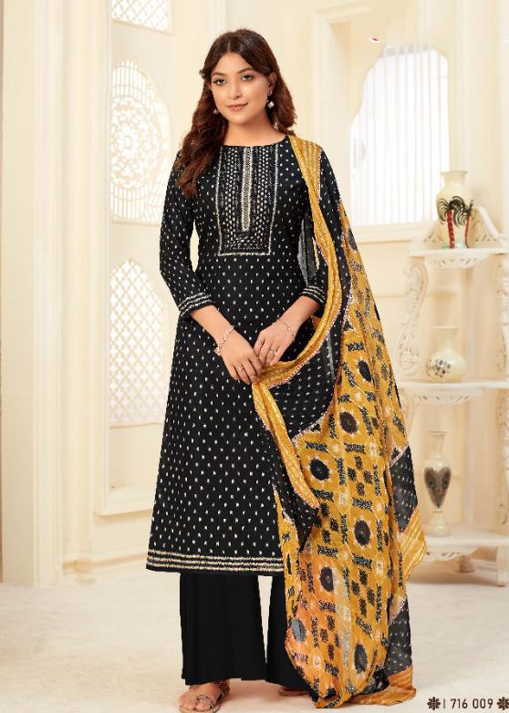 Unstitched Black Salwar Suits Material with Chiffon Dupatta for Woman - Stilento