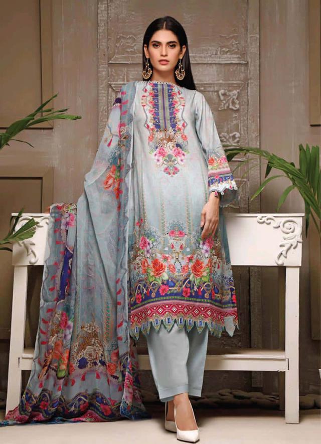 Unstitched Blue Cotton ladies suits Set - Stilento